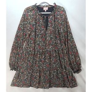 Show Me Your Mumu Tiered Dk Floral‎ Long Sleeve Lined Birdie Mini Dress Sz M